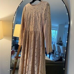 H&M Lace Long Sleeve Dress in Cream